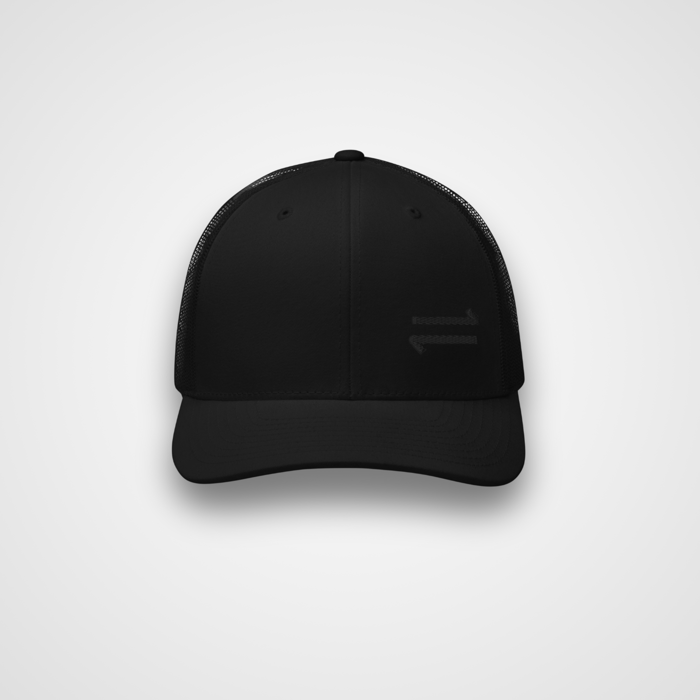 Black cap with a logo on a white background